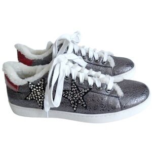 Lola Cruz Anthropologie Rebecca Star Silver Metallic Sneakers